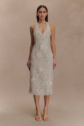 Lenore Silk Lace Halter Midi Dress - Ivory